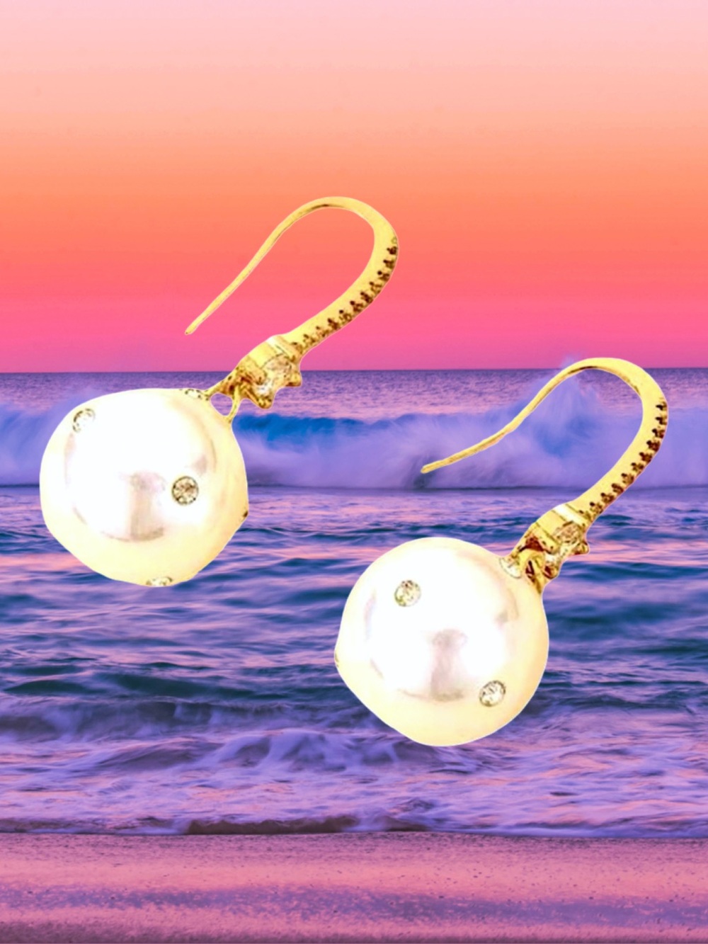 🆕Women’s Gold Rhinestone Faux Pearl Dangle Earrings❤️❤️